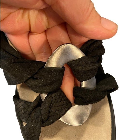 New Y2k Kenneth Cole black Suede Mule heels silver buckle Rubber Sole comfy Boho - Picture 8 of 15